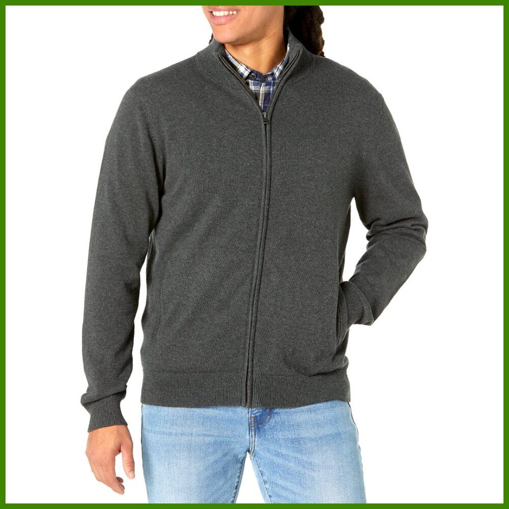 Men's Full-Zip Cotton Sweater Regular Fit Pullover